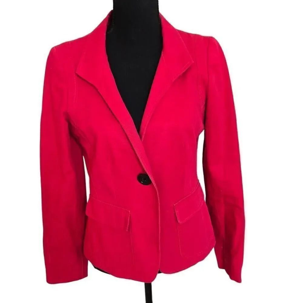 AK Anne Klein Womens Cotton Blend Jacket Blazer Red Size 2